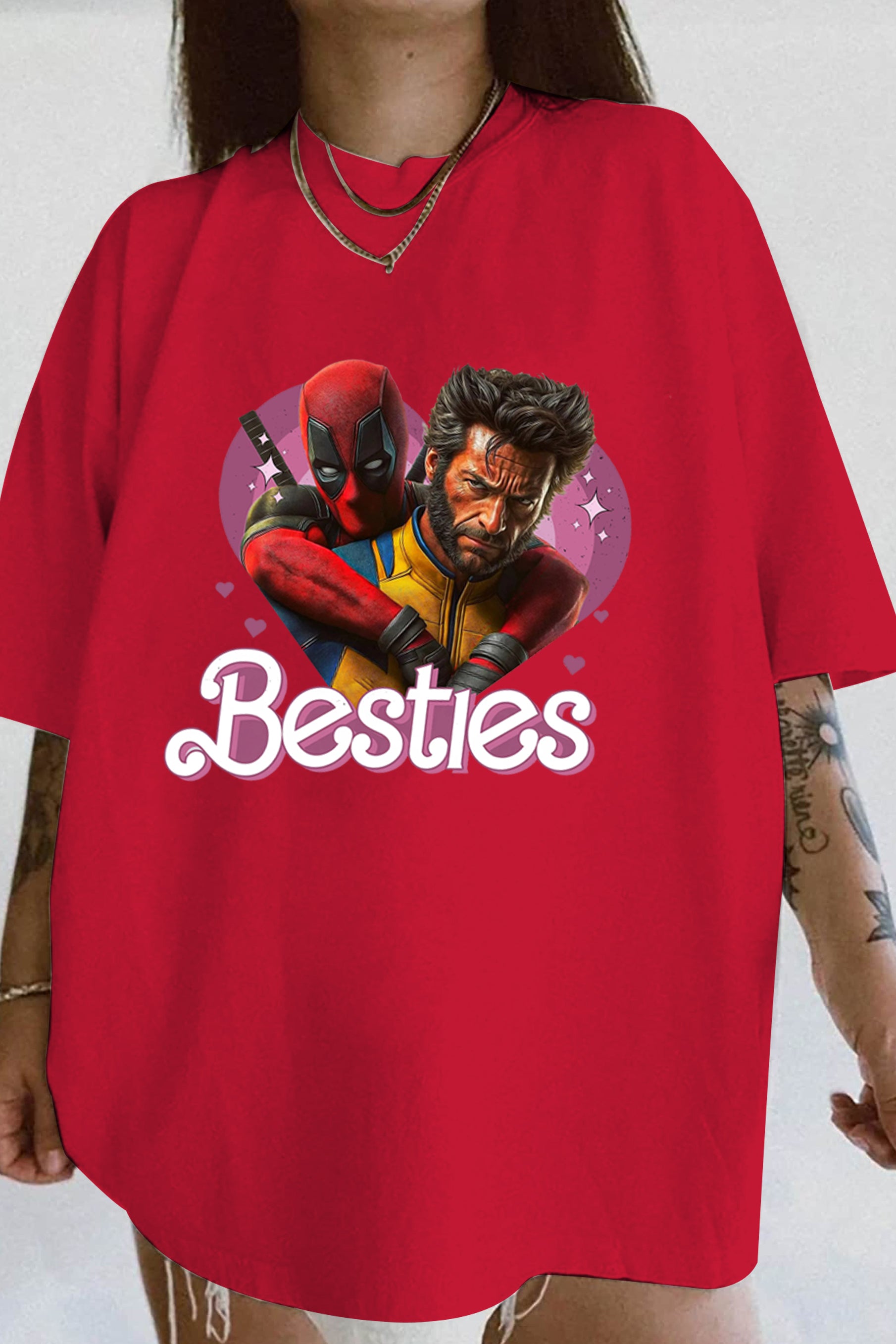 CUTE DEADPOOL AND WOLVERINE BESTIES FOREVER TEE FOR WOMEN