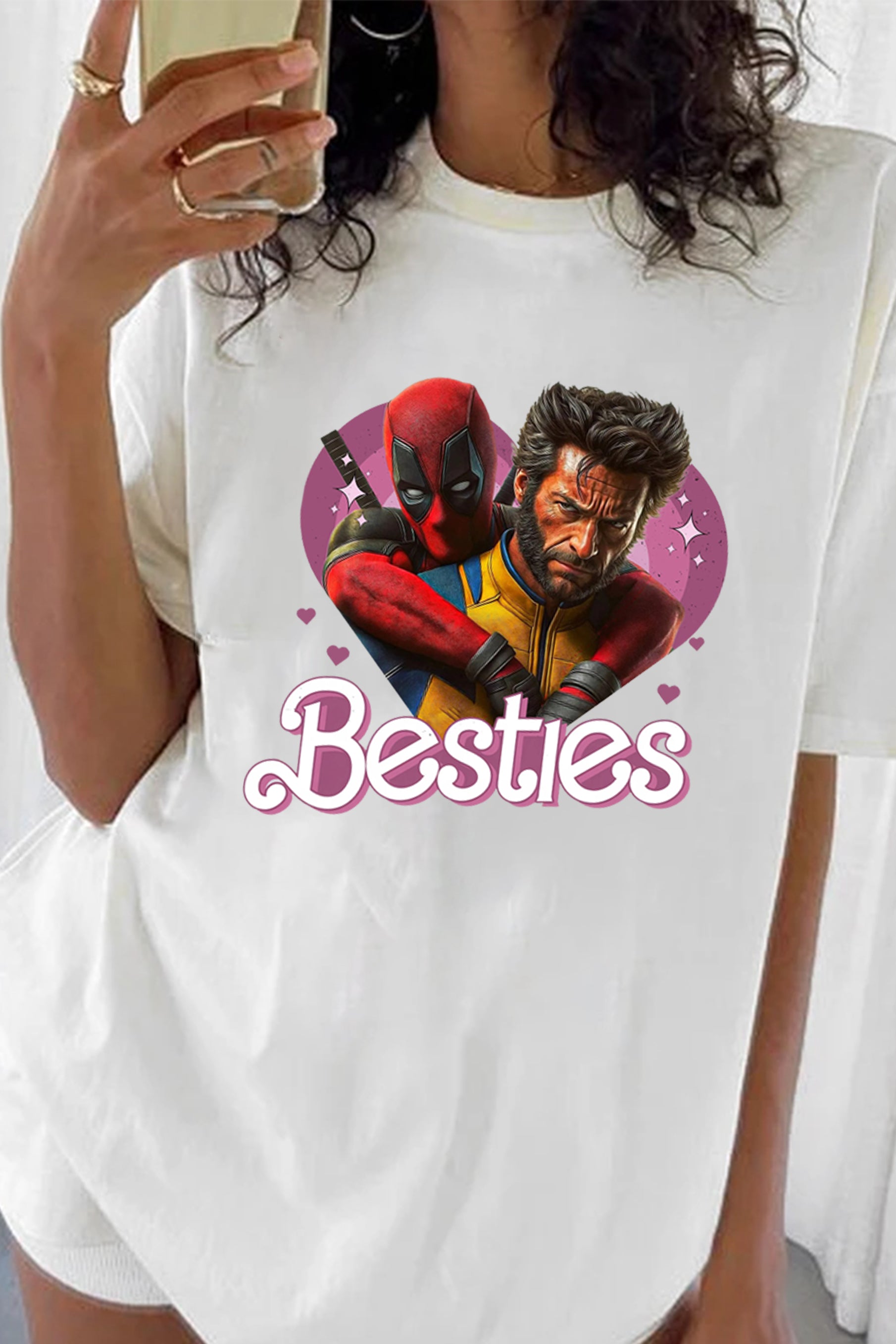 CUTE DEADPOOL AND WOLVERINE BESTIES FOREVER TEE FOR WOMEN
