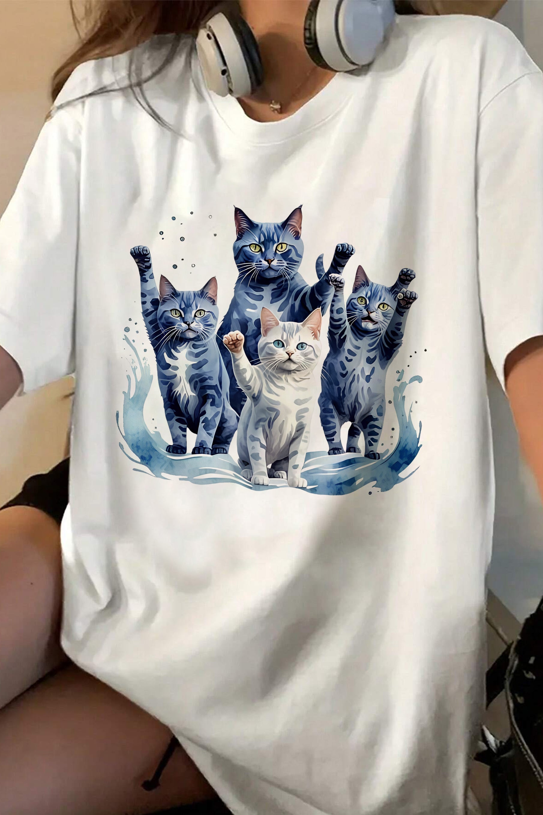 Blue Cats Wave Funny for Cat Tee For Women Holdtopic US