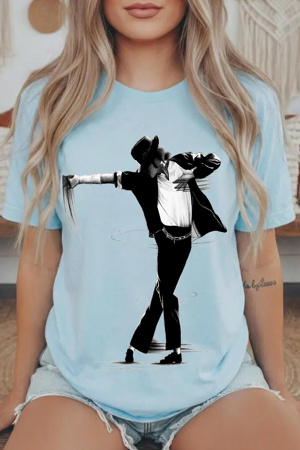 Michael Jackson Hand-Drawn Print Women's T-Shirt