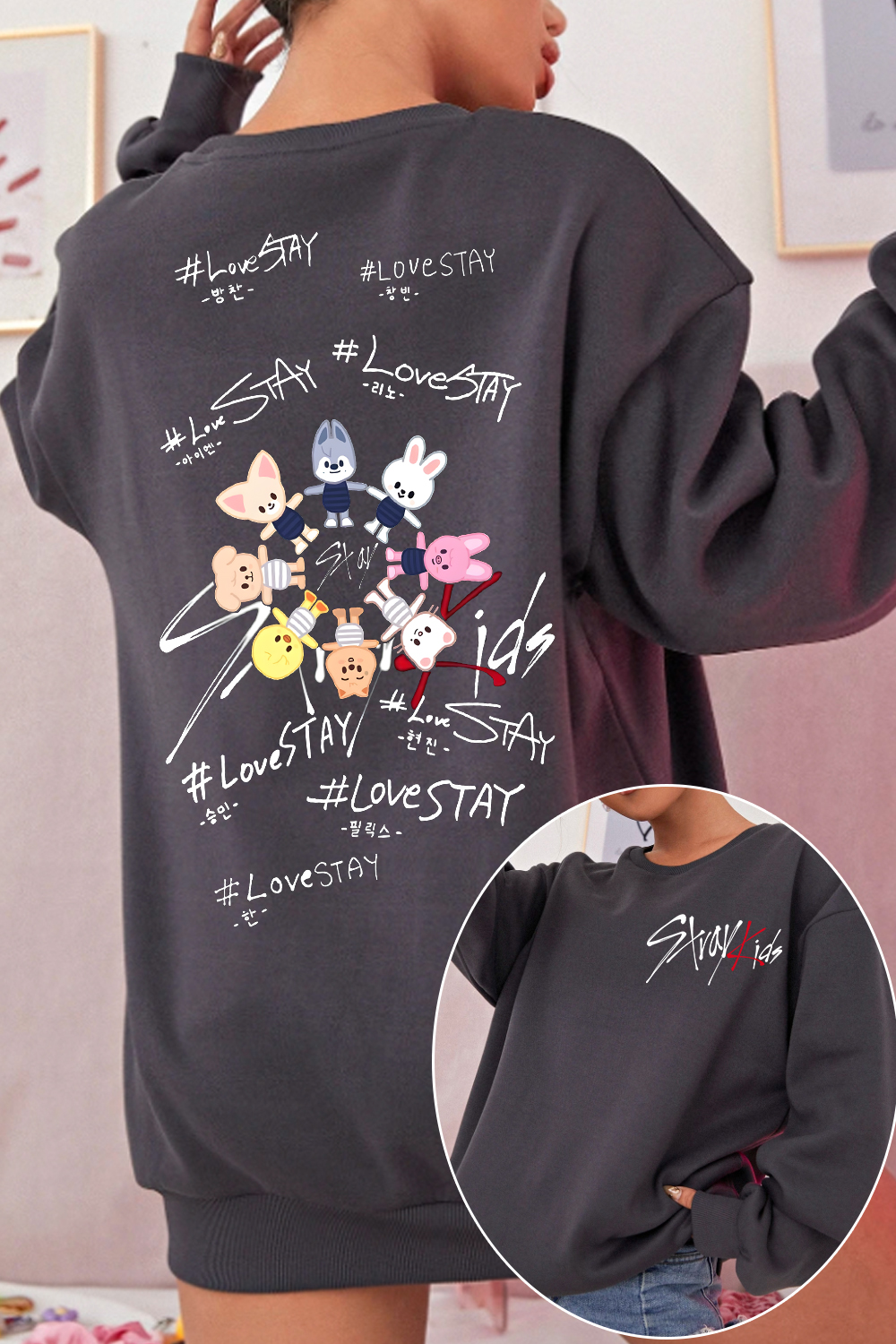 Stray Kids Retro Long-Sleeve Crew Neck Sweatshirt
