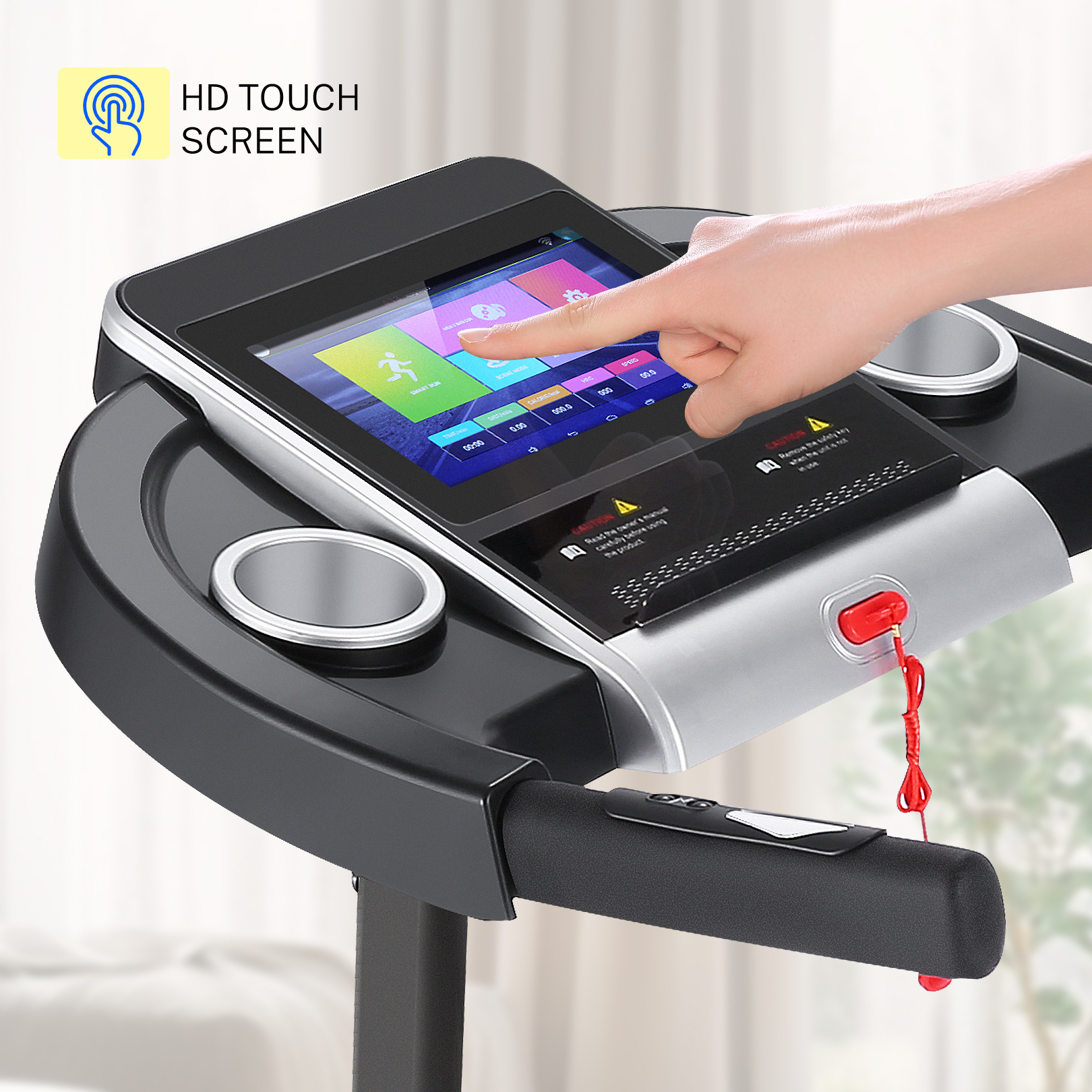 Simpfree Treadmill with 10" HD TV Movie Touchscreen and 3D Virtual Sports Scene, 0.5-9.0 mph/h & 3.25HP Electric Treadmill with Incline for Home（Black）