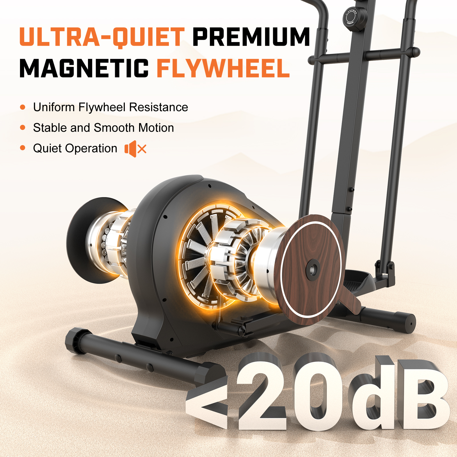 FUNMILY Heavy Duty Elliptical Machine 400LB Capacity, Walnut Stride Pro Elliptical Trainer for Home Gym,16-Inch Stride,14 Resistance Levels,Ultra-Quiet Magnetic Exercise Machine,Real-Time Monitor
