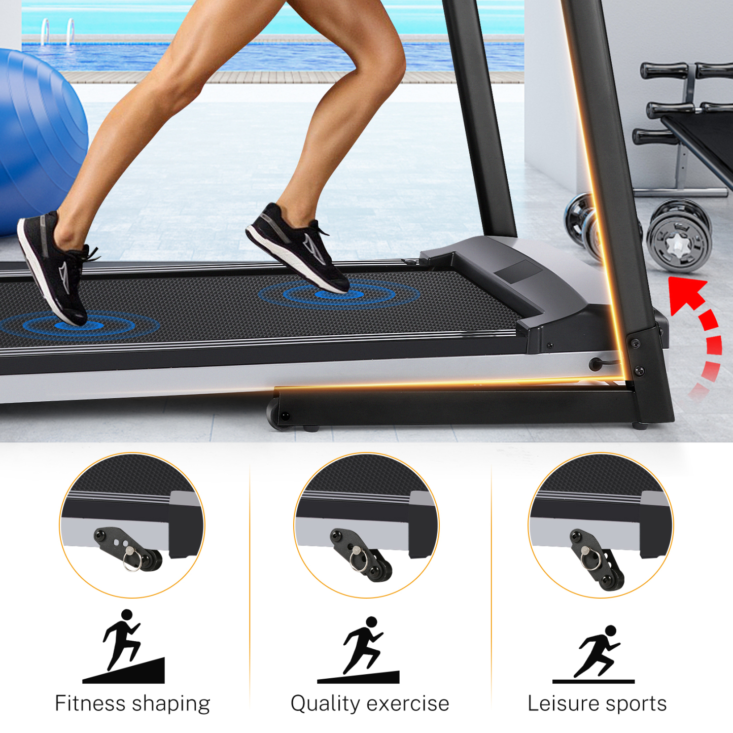 Simpfree Treadmill with 10" HD TV Movie Touchscreen and 3D Virtual Sports Scene, 0.5-9.0 mph/h & 3.25HP Electric Treadmill with Incline for Home（Black）