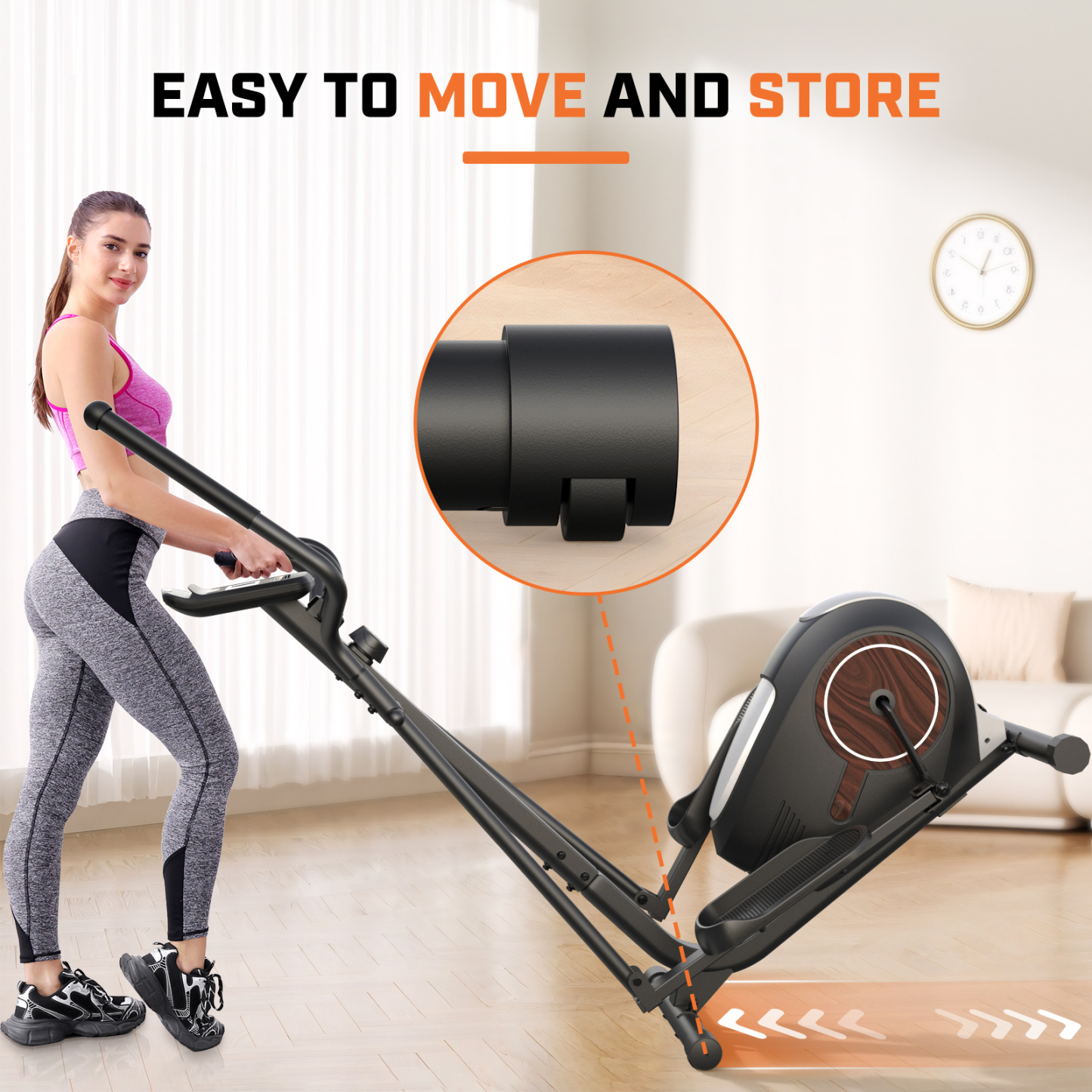 FUNMILY Heavy Duty Elliptical Machine 400LB Capacity, Walnut Stride Pro Elliptical Trainer for Home Gym,16-Inch Stride,14 Resistance Levels,Ultra-Quiet Magnetic Exercise Machine,Real-Time Monitor