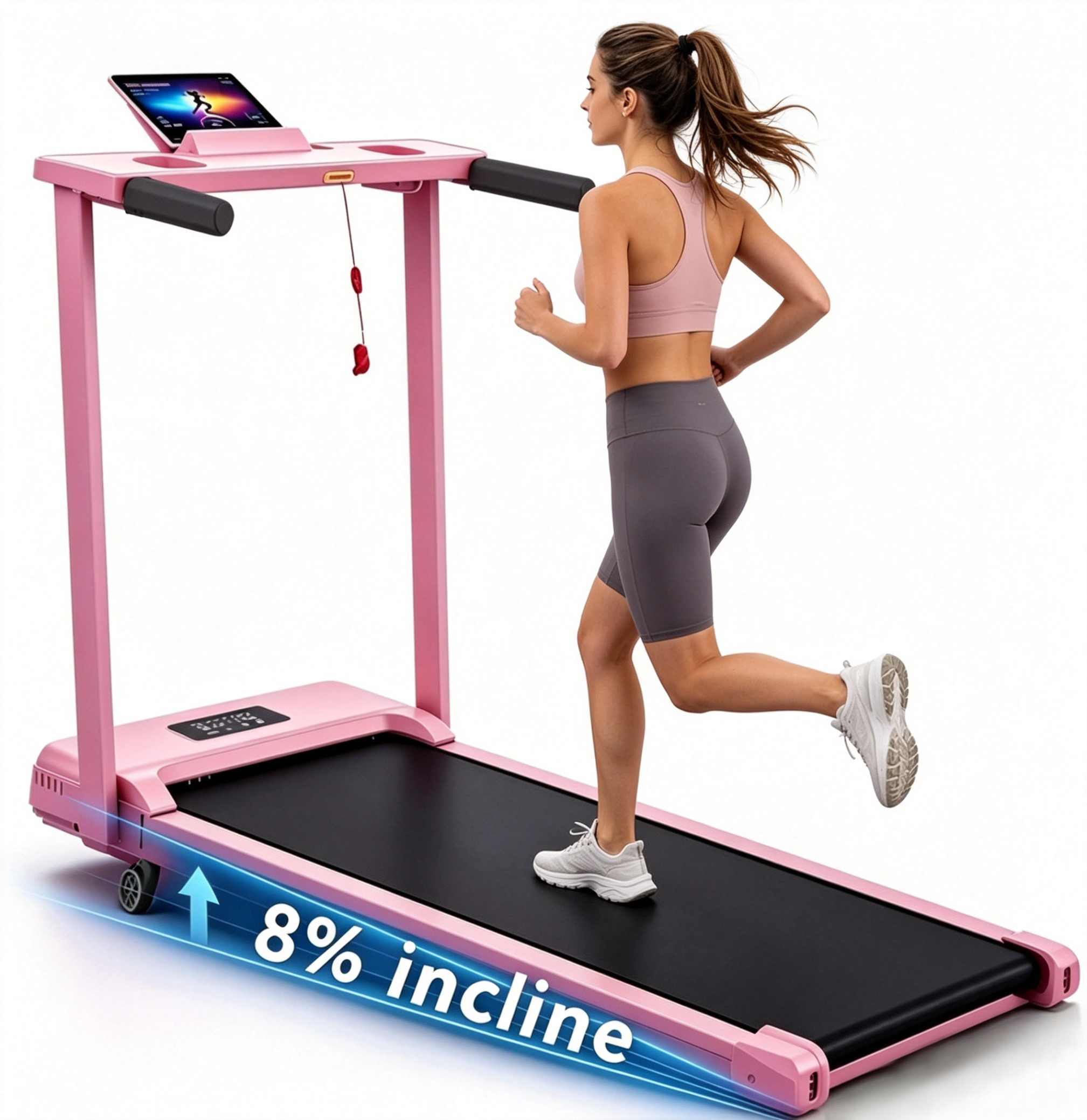 Teopeokl Incline Treadmill with Handle Bar,3.5HP Portable Treadmill with Desk,Walking Pad with Remote Control and LED Display, 350 lbs Weight Capacity