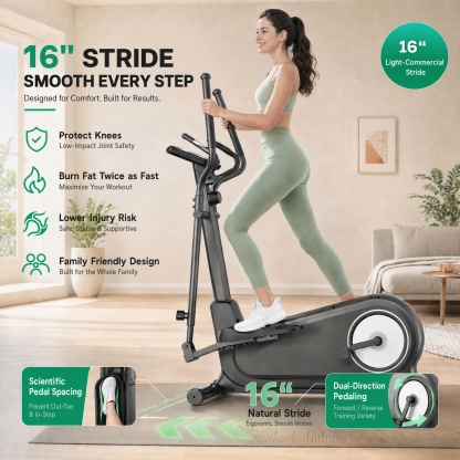 Funmily Elliptical Training Machine, 550lbs Capacity Heavy Duty Elliptical Exercise Machine for Home Use, 16-Level Magnetic Resistance, 15.5" Stride, 3-Way Adjustable Pedals