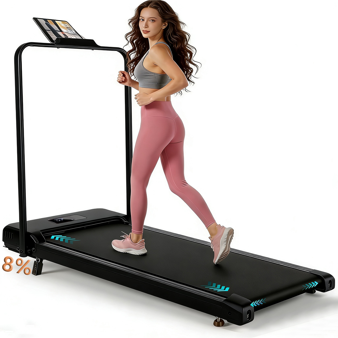 Simpfree Walking Pad with Handle Bar and Adjustable Incline, 2.5HP Portable Under Desk Treadmill for Home Small Space 300 Lbs Capacity，Remote Control and LED Display