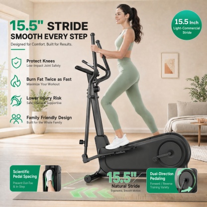 Funmily Heavy Duty Elliptical Machine for Home, 550 LBS Weight Capacity Magnetic Elliptical Trainer with 16 Resistance Levels, 3-Level Adjustable Pedals, Quiet Drive & LCD Monitor