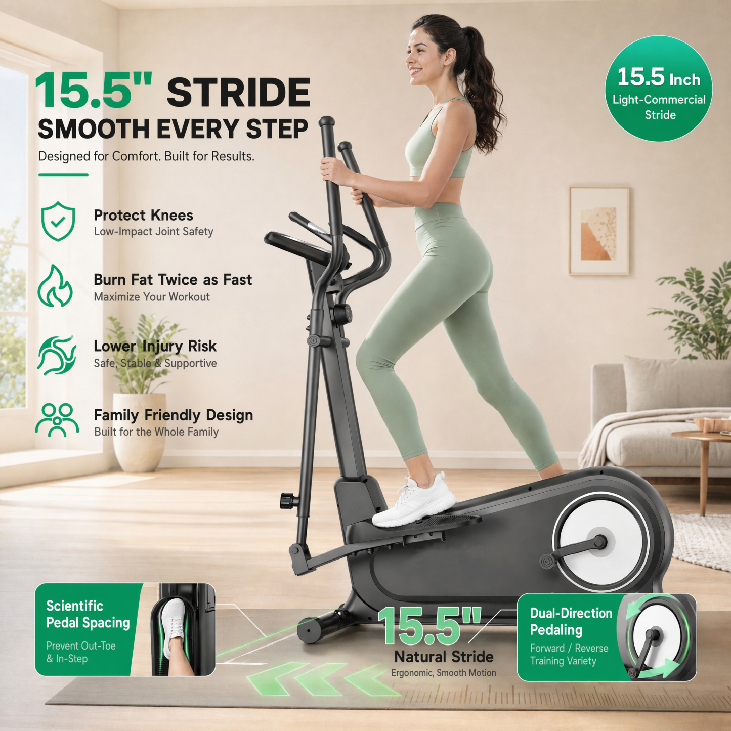 Funmily Elliptical Training Machine, 550lbs Capacity Heavy Duty Elliptical Exercise Machine for Home Use, 16-Level Magnetic Resistance, 15.5" Stride, 3-Way Adjustable Pedals