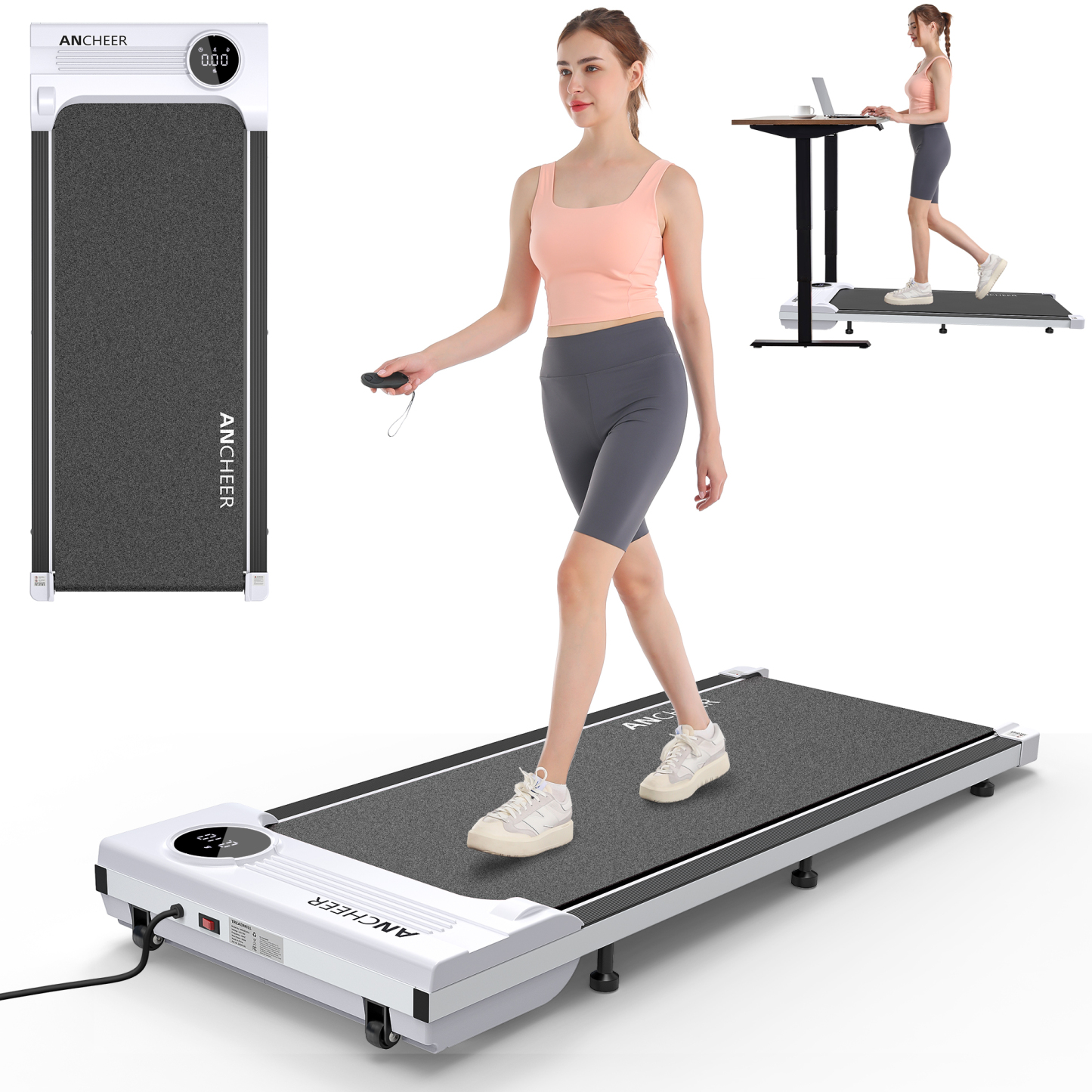 Walking Pad Treadmill, 2.5HP Under Desk Treadmill with Remote Control and LED Display, Portable Small Treadmill LED Display & Remote Control for Home/Office,Weight Capacity 300 LBS