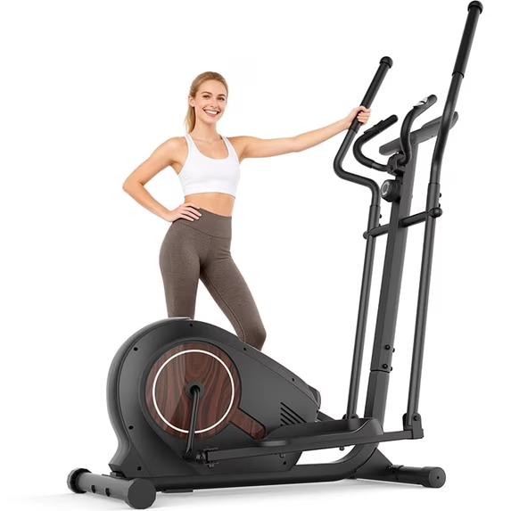 FUNMILY Heavy Duty Elliptical Machine 400LB Capacity, Walnut Stride Pro Elliptical Trainer for Home Gym,16-Inch Stride,14 Resistance Levels,Ultra-Quiet Magnetic Exercise Machine,Real-Time Monitor