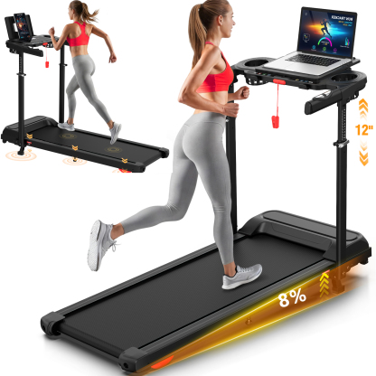 Simpfree 3.5HP Adjustable Height Treadmill with Foldable Desktop,8% Incline Home Treadmill 300lbs Capacity, 12 Programs Heart Rate Monitor, 4-Step Easy Assembly
