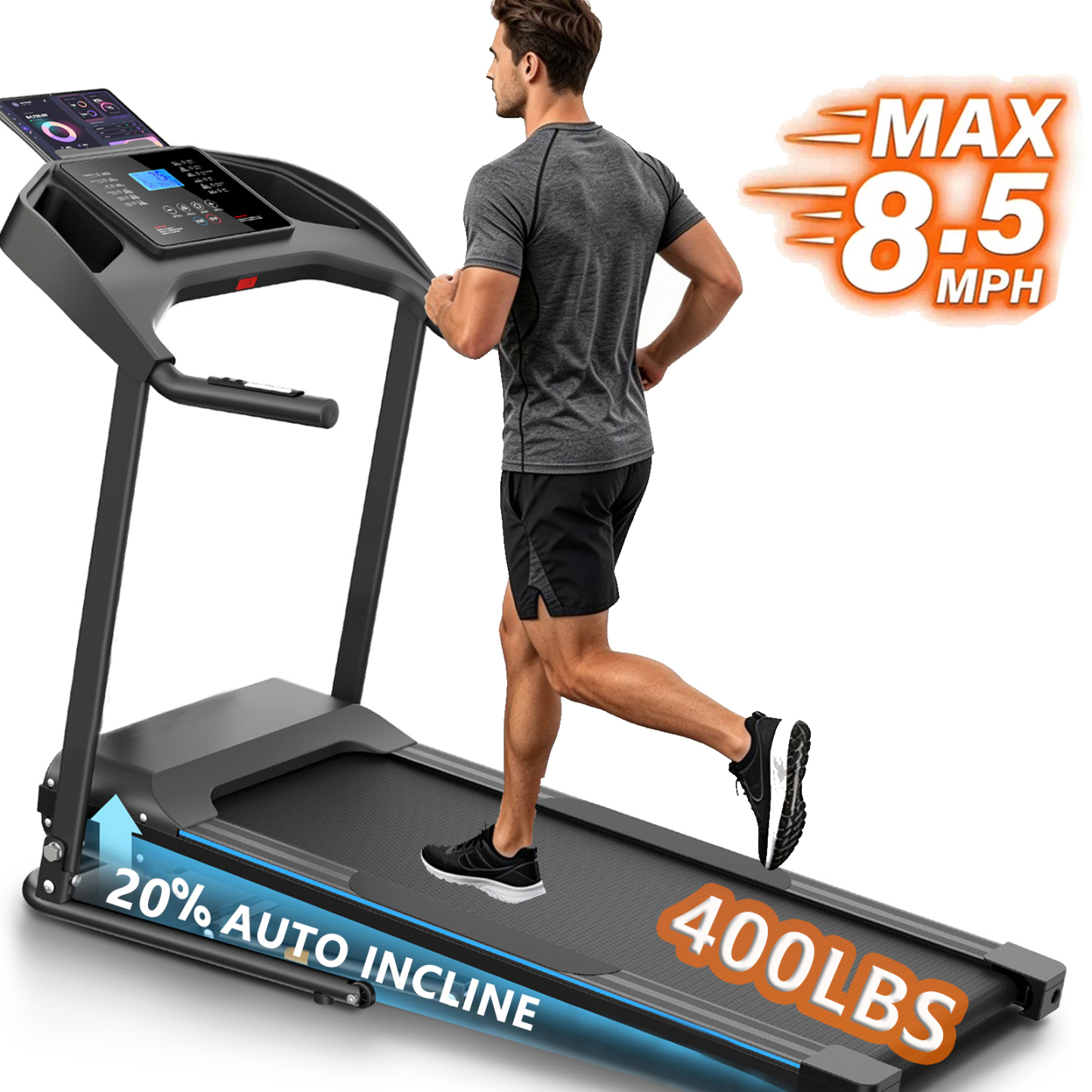 Simpfree 4.5HP Folding Treadmill for Home with 20% Auto Incline,400lbs Capacity,8.5MPH Portable Treadmill,12+3 Programs