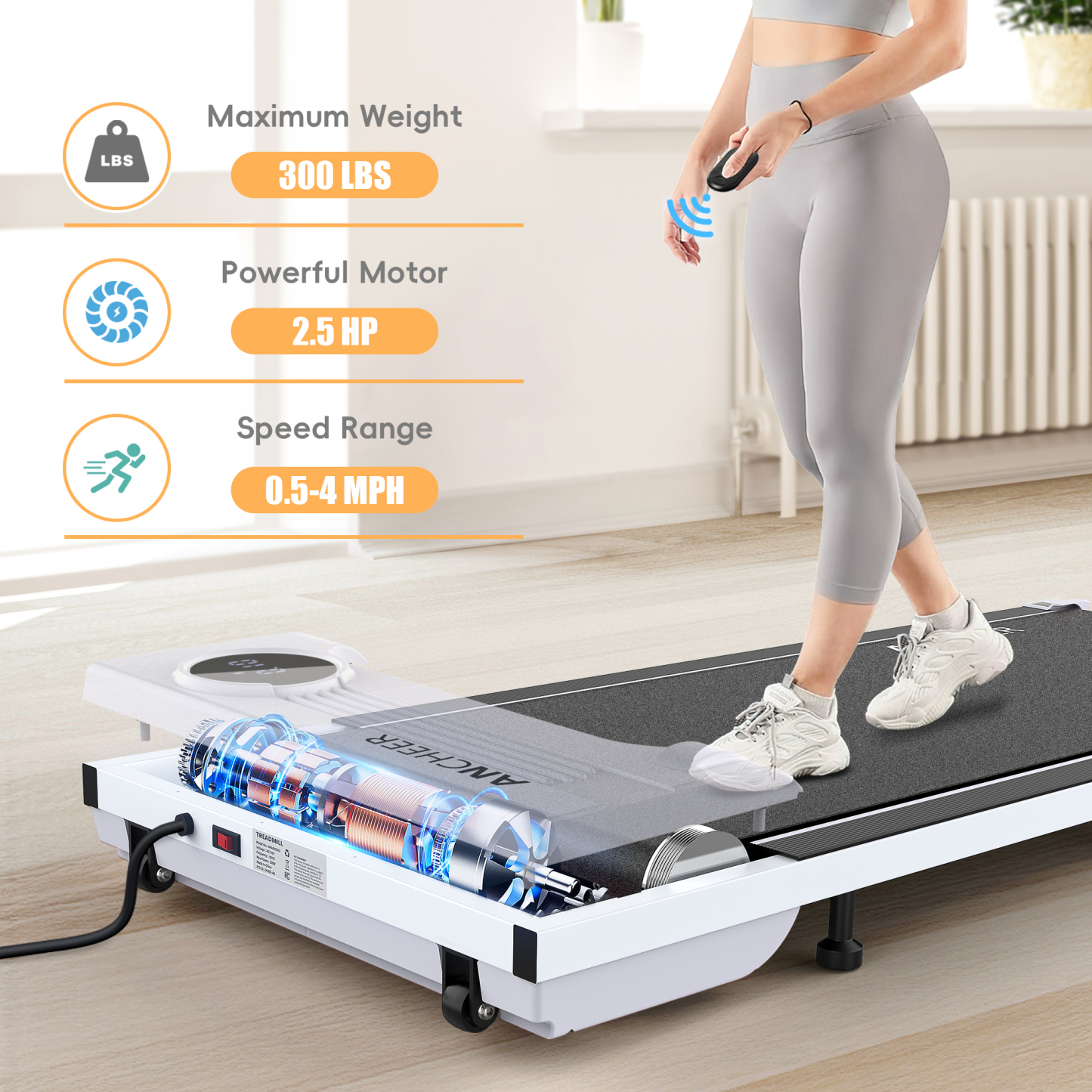 Walking Pad Treadmill, 2.5HP Under Desk Treadmill with Remote Control and LED Display, Portable Walking Treadmill for Home Office, Walking Jogging Machine with 300 lbs Weight Capacity