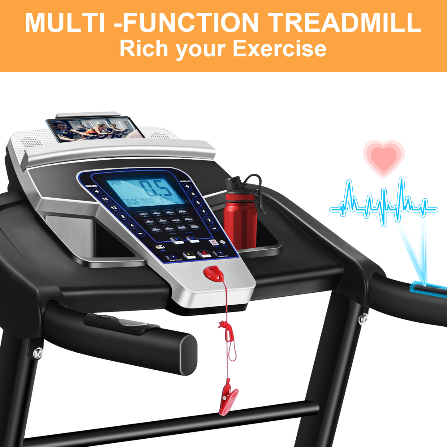 Simpfree 17'' Folding Treadmill with 15-Level Auto Incline 9.0 mph Speed 12 Preset Program, Strong 3.25HP Motor Running Machine for Cardio Fitness