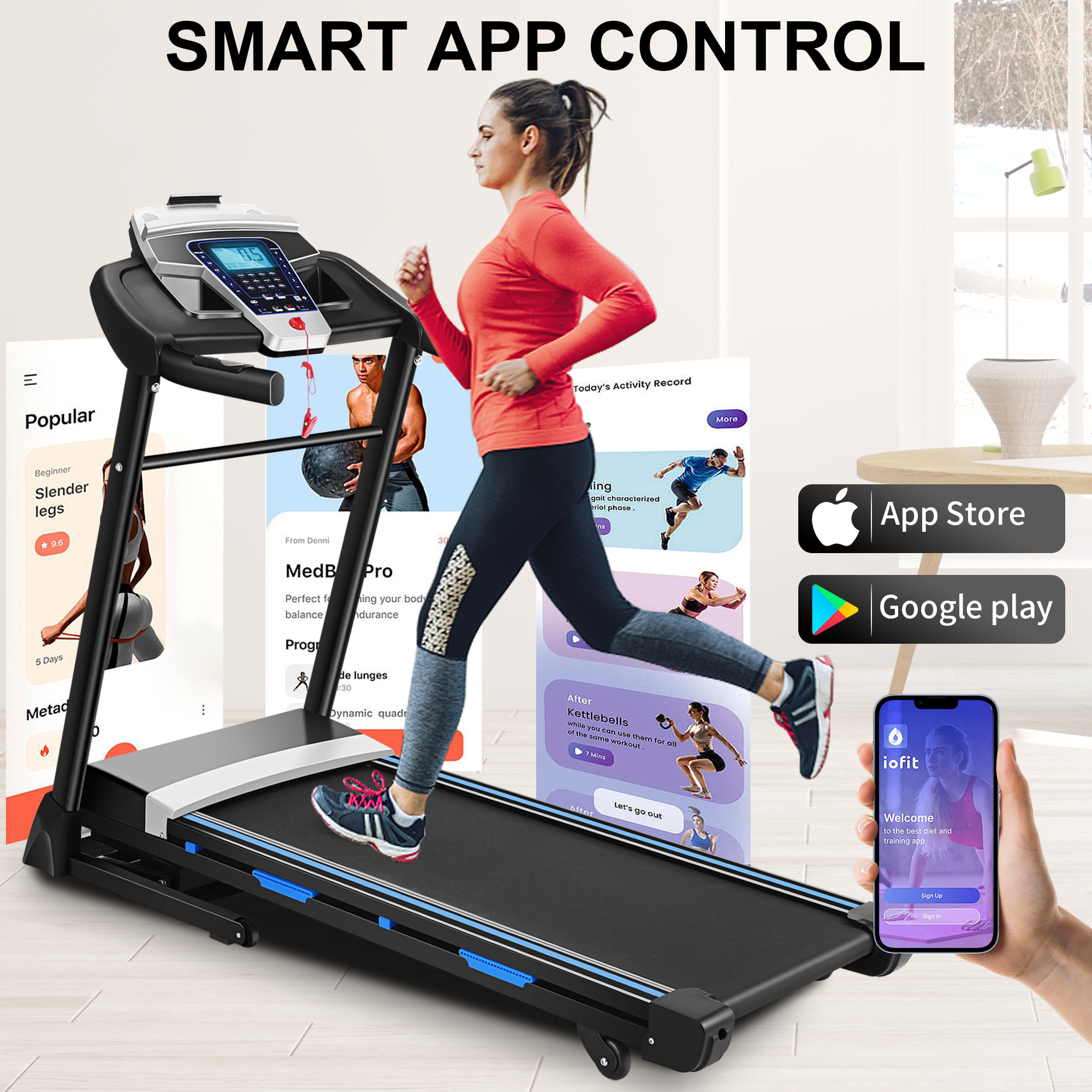 Simpfree 17'' Folding Treadmill with 15-Level Auto Incline 9.0 mph Speed 12 Preset Program, Strong 3.25HP Motor Running Machine for Cardio Fitness