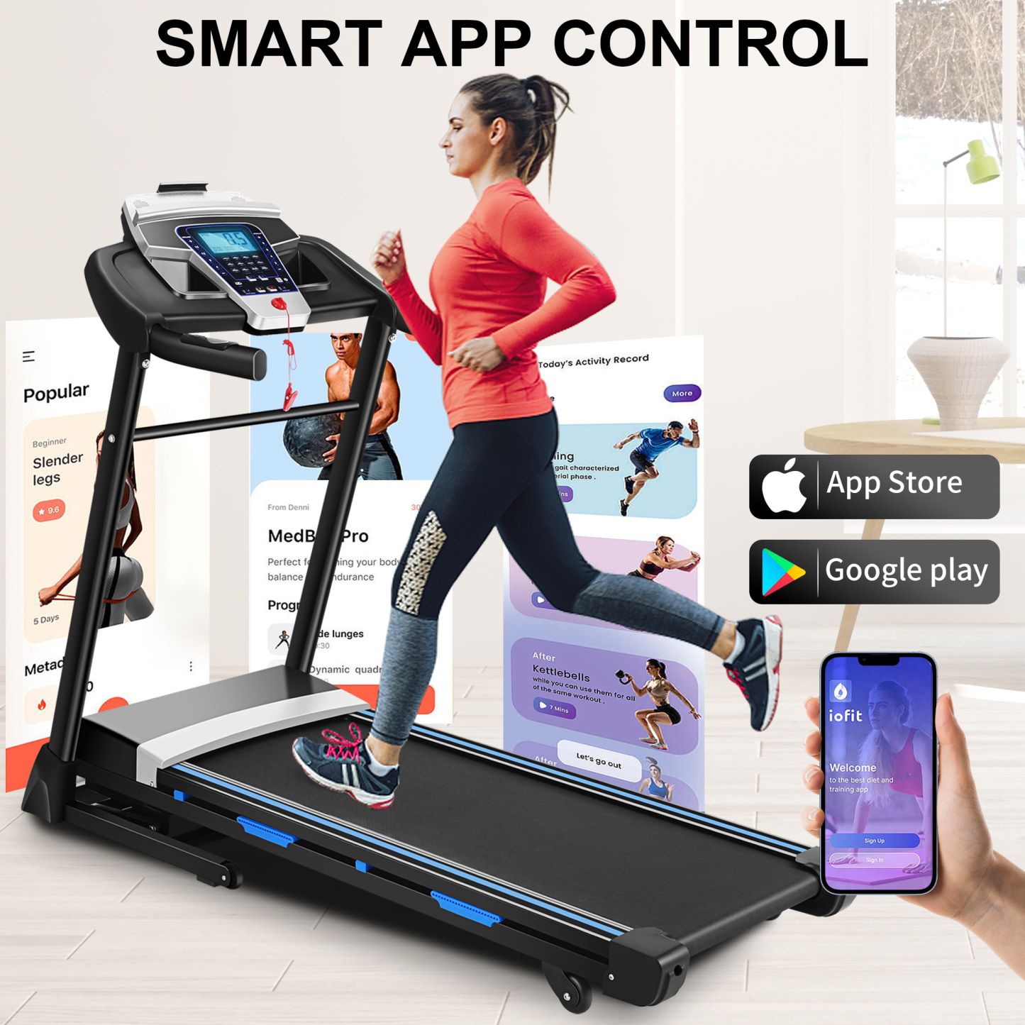 Simpfree 17'' Folding Treadmill with 15-Level Auto Incline 9.0 mph Speed 12 Preset Program, Strong 3.25HP Motor Running Machine for Cardio Fitness