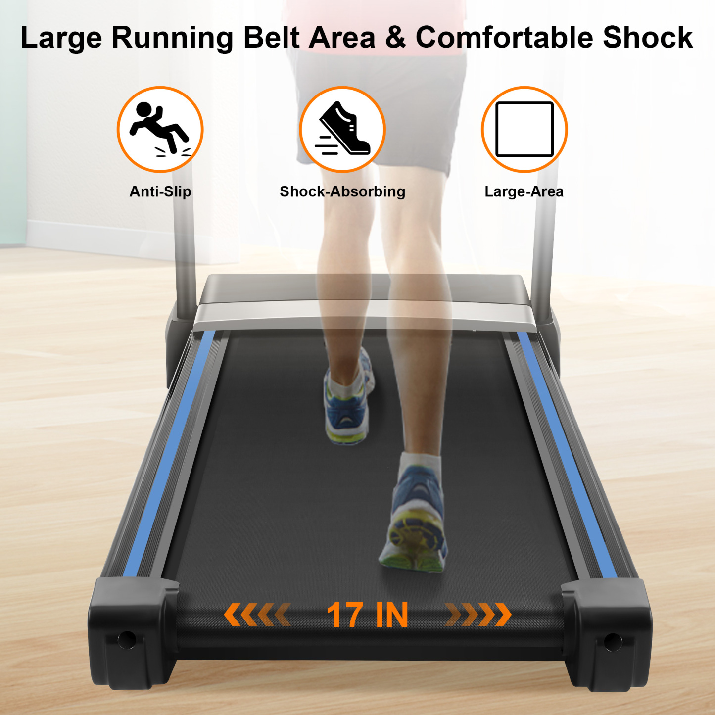 Simpfree 17'' Folding Treadmill with 15-Level Auto Incline 9.0 mph Speed 12 Preset Program, Strong 3.25HP Motor Running Machine for Cardio Fitness