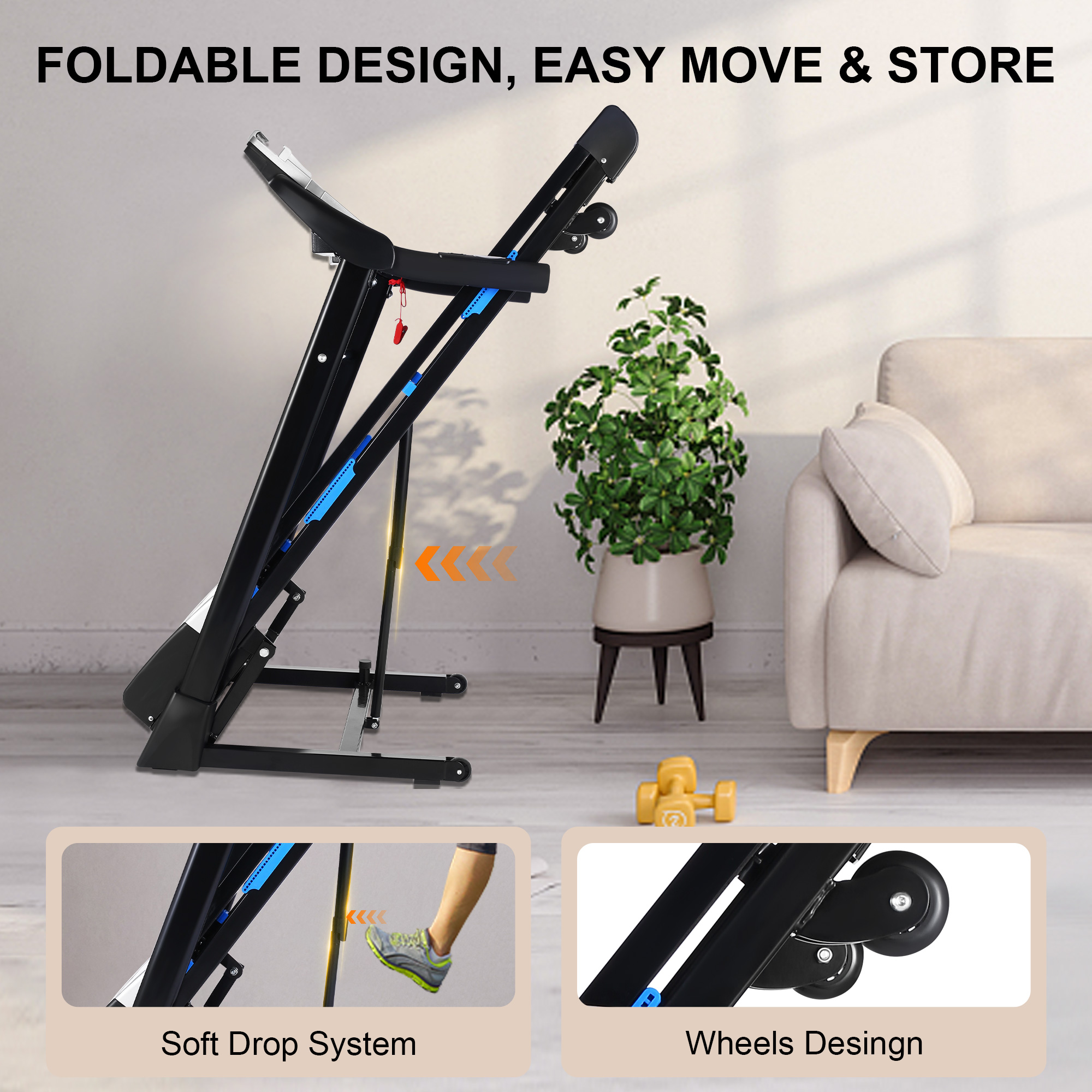 Simpfree 17'' Folding Treadmill with 15-Level Auto Incline 9.0 mph Speed 12 Preset Program, Strong 3.25HP Motor Running Machine for Cardio Fitness