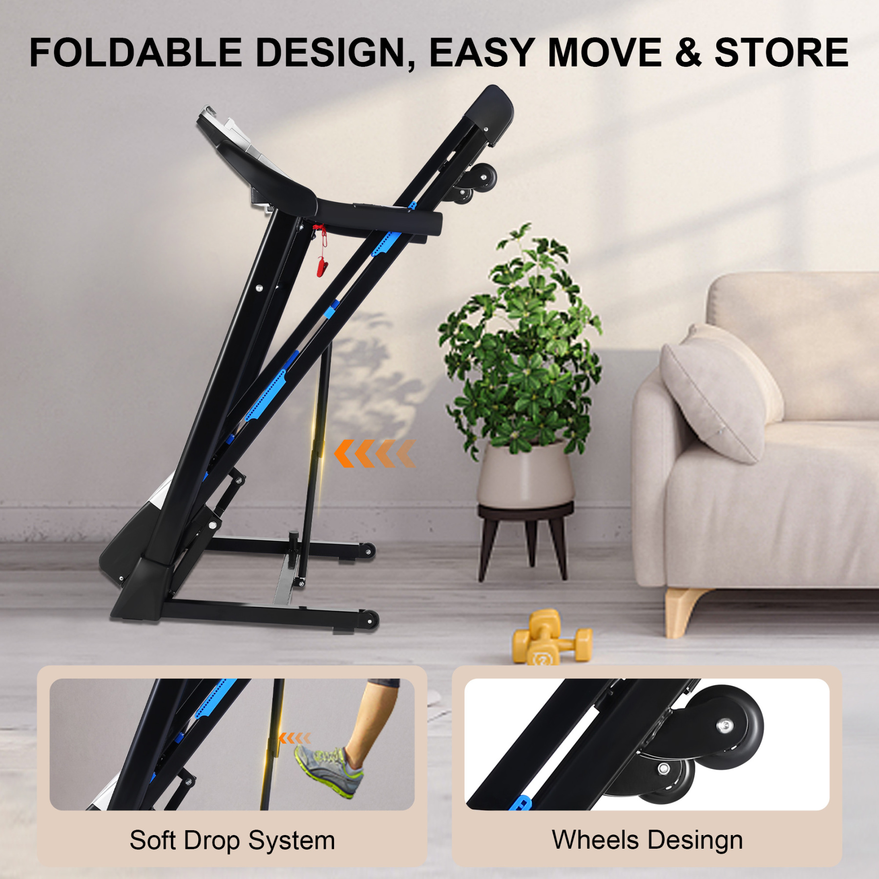 Simpfree 17'' Folding Treadmill with 15-Level Auto Incline 9.0 mph Speed 12 Preset Program, Strong 3.25HP Motor Running Machine for Cardio Fitness