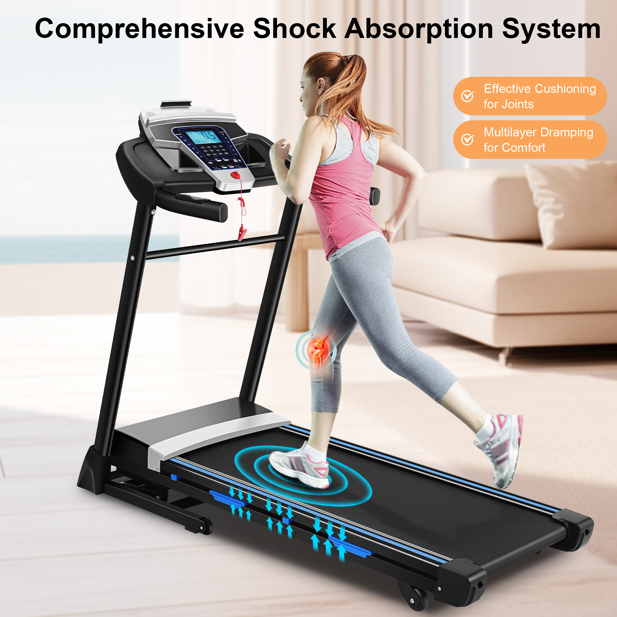 Simpfree 17'' Folding Treadmill with 15-Level Auto Incline 9.0 mph Speed 12 Preset Program, Strong 3.25HP Motor Running Machine for Cardio Fitness
