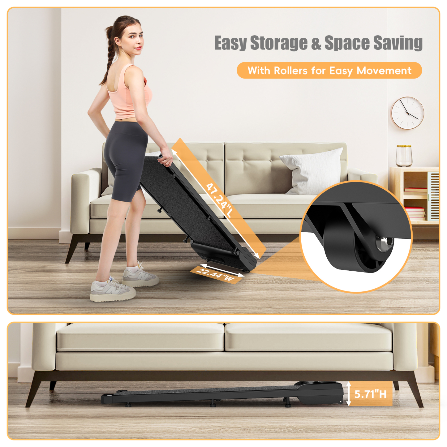 Walking Pad, 2.5HP Under Desk Treadmill with Remote Control and LED Display, Portable Walking Treadmill for Home Office, Walking Jogging Machine with 300 lbs Weight Capacity