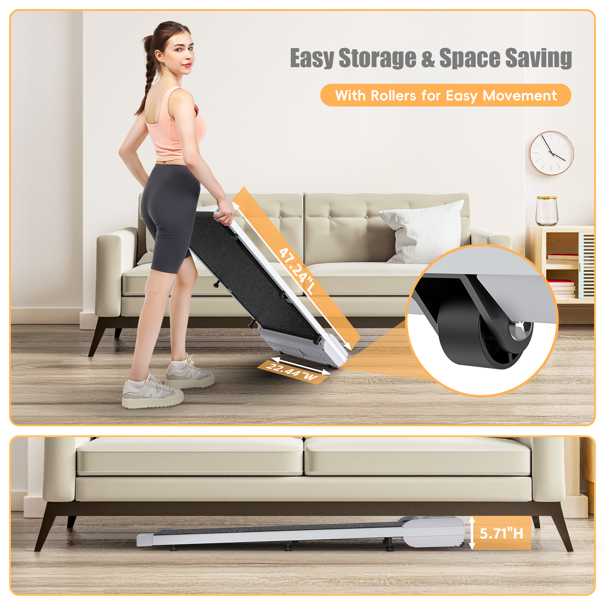 Walking Pad Treadmill, 2.5HP Under Desk Treadmill with Remote Control and LED Display, Portable Walking Treadmill for Home Office, Walking Jogging Machine with 300 lbs Weight Capacity