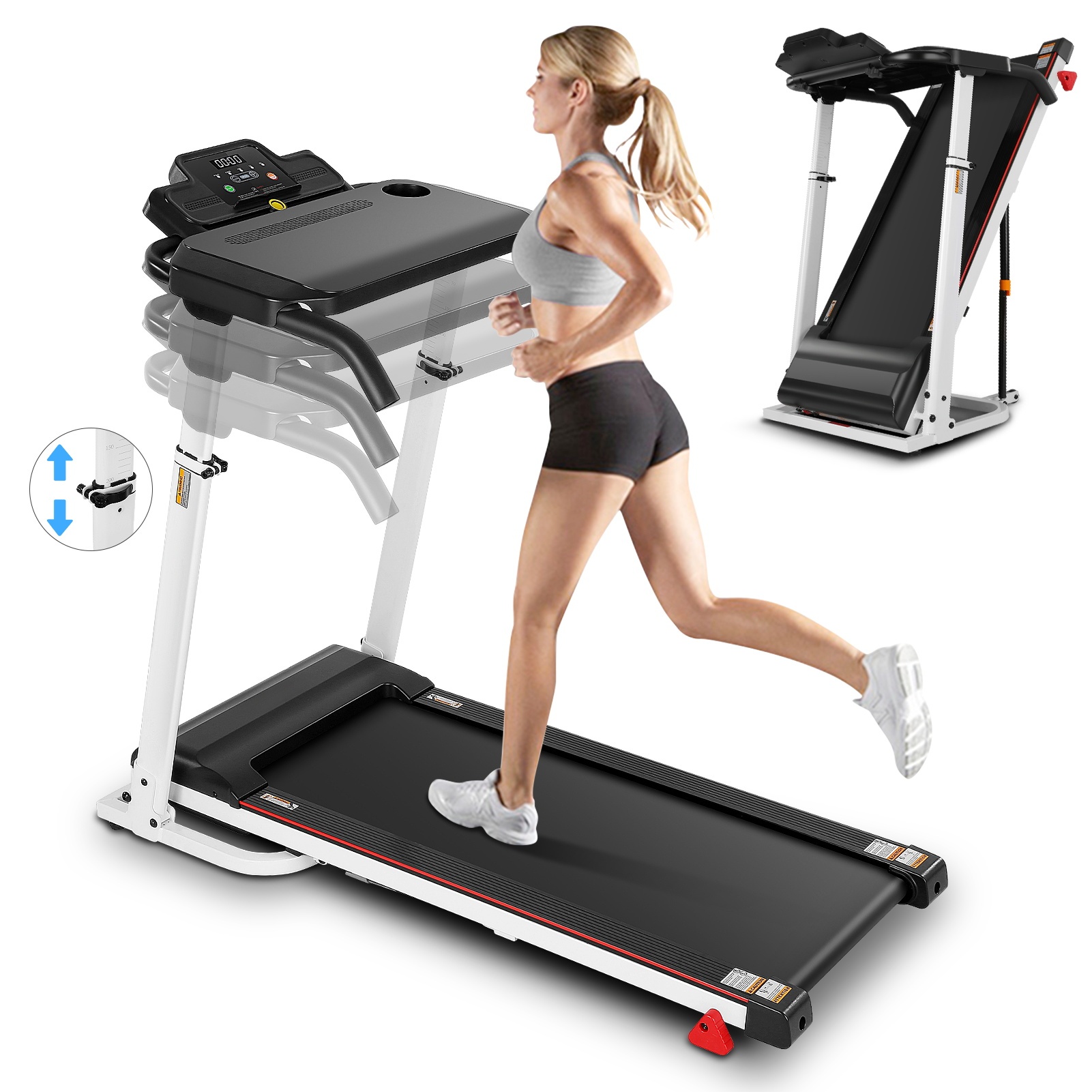 Simpfree Folding Treadmill with Removable Tabletop and Incline, 2.5 HP Running Machine and 300Lbs Capacity for Home Office Use,White