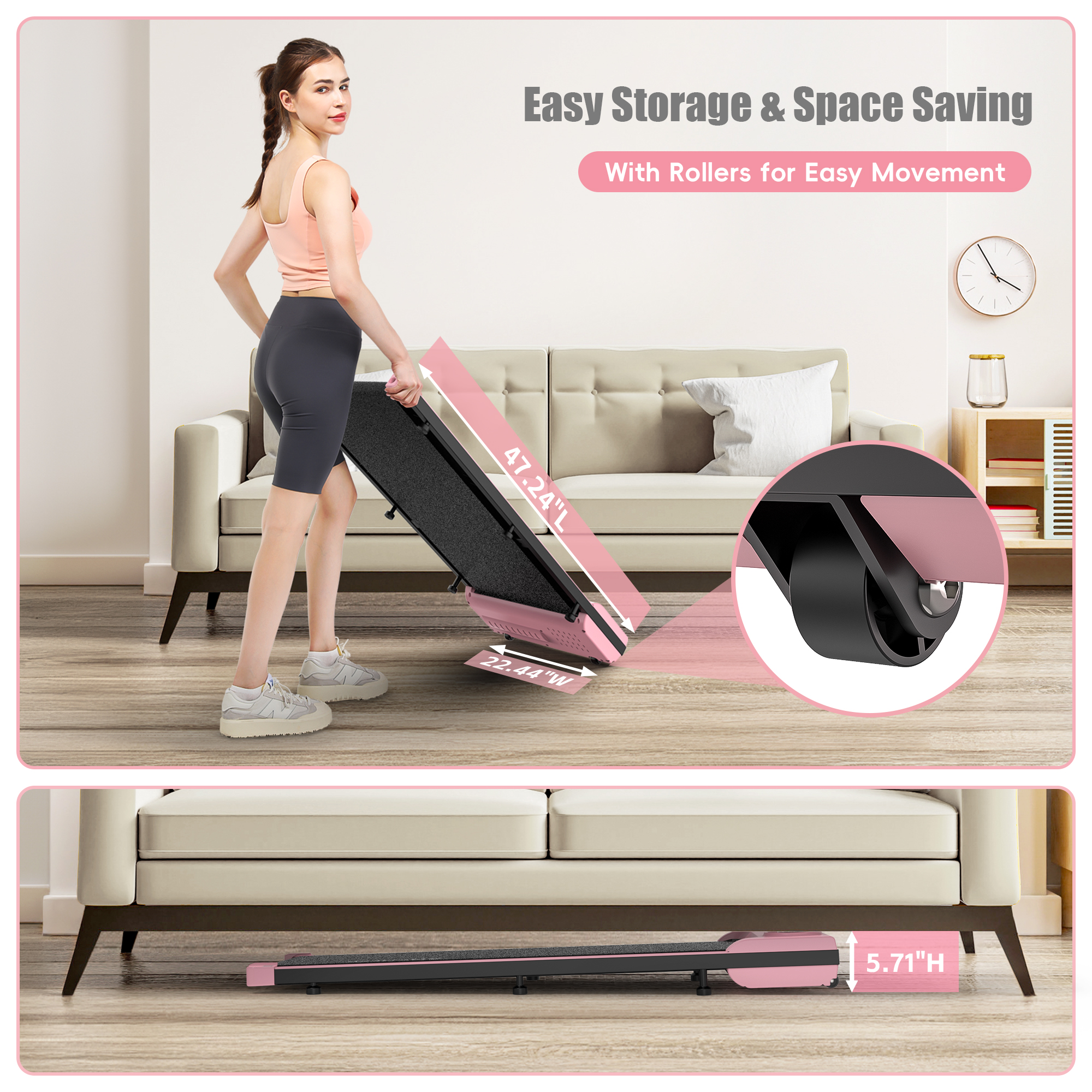 Walking Pad Treadmill, 2.5HP Under Desk Treadmill with Remote Control and LED Display, Portable Small Treadmill LED Display & Remote Control for Home/Office,Weight Capacity 300 LBS