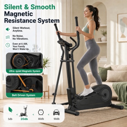 Funmily Heavy Duty Elliptical Machine for Home, 550 LBS Weight Capacity Magnetic Elliptical Trainer with 16 Resistance Levels, 3-Level Adjustable Pedals, Quiet Drive & LCD Monitor