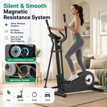 Funmily Elliptical Training Machine, 550lbs Capacity Heavy Duty Elliptical Exercise Machine for Home Use, 16-Level Magnetic Resistance, 15.5" Stride, 3-Way Adjustable Pedals