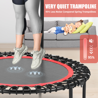 40" Trampoline with Resistance Ropes,Fitness Foldable Mini Trampoline Max Load 450lbs, 4-Level Height-Adjustable Foam Handle,Indoor/Outdoor Rebounder for Adults