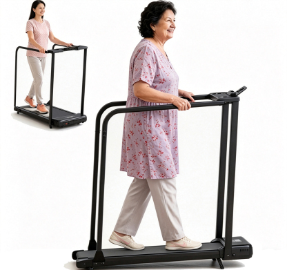 Treadmill for Seniors with Long Handrails,2.5HP Treadmill for Home 300 lbs Capacity,5% Incline,emote Control, LED Display, Cup & Phone Holder