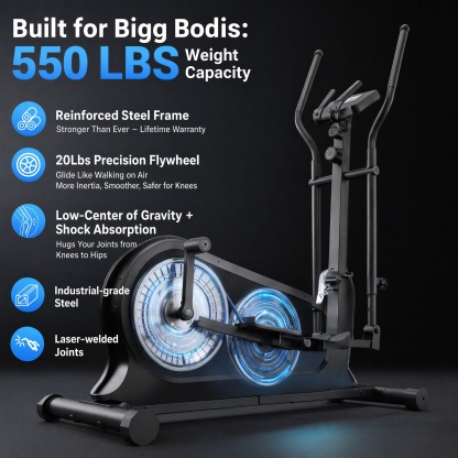 Funmily Elliptical Training Machine, 550lbs Capacity Heavy Duty Elliptical Exercise Machine for Home Use, 16-Level Magnetic Resistance, 15.5" Stride, 3-Way Adjustable Pedals