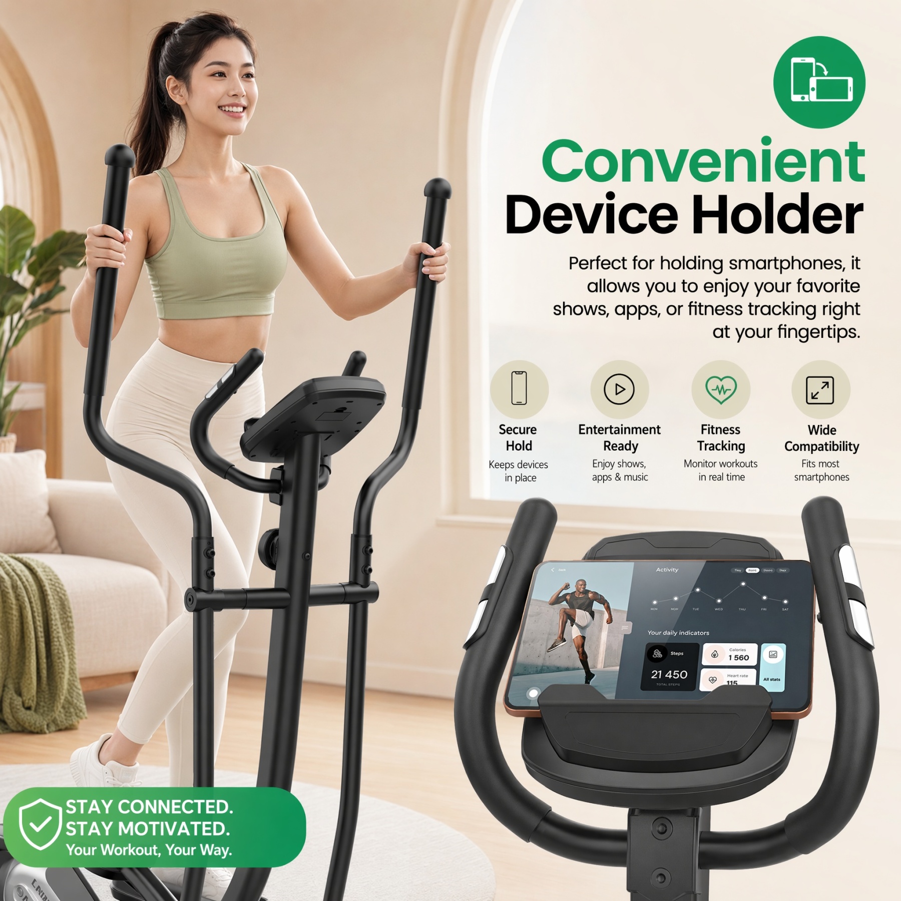 Funmily Elliptical Training Machine, 550lbs Capacity Heavy Duty Elliptical Exercise Machine for Home Use, 16-Level Magnetic Resistance, 15.5" Stride, 3-Way Adjustable Pedals