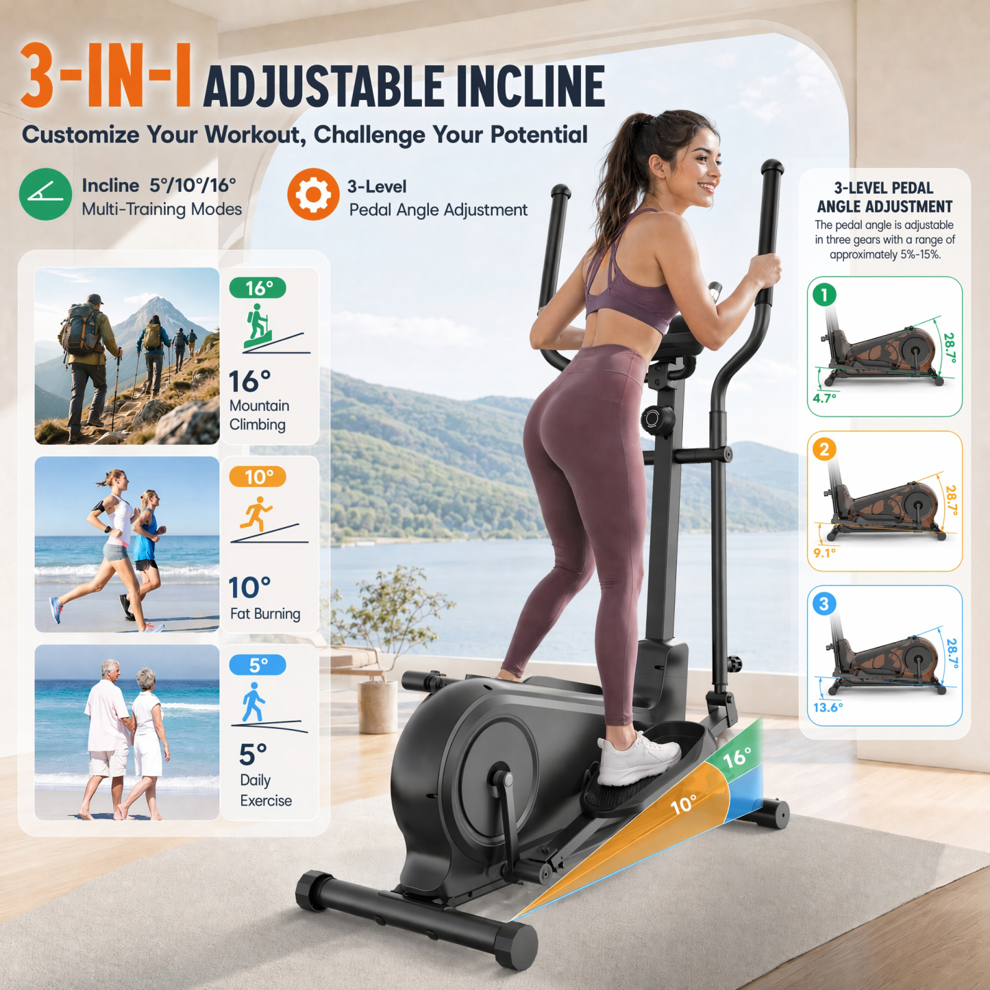 Funmily Heavy Duty Elliptical Machine for Home, 550 LBS Weight Capacity Magnetic Elliptical Trainer with 16 Resistance Levels, 3-Level Adjustable Pedals, Quiet Drive & LCD Monitor