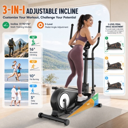 Funmily Elliptical Training Machine, 550lbs Capacity Heavy Duty Elliptical Exercise Machine for Home Use, 16-Level Magnetic Resistance, 15.5" Stride, 3-Way Adjustable Pedals