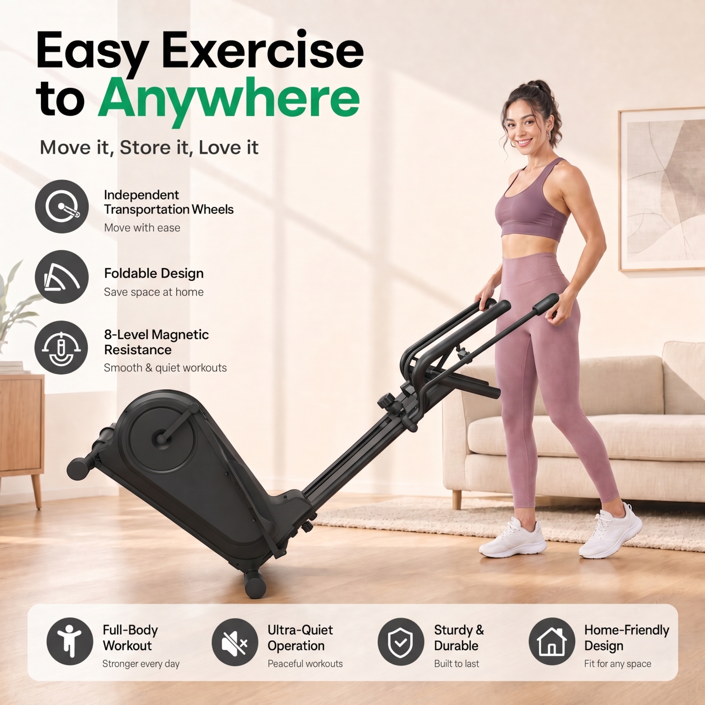 Funmily Heavy Duty Elliptical Machine for Home, 550 LBS Weight Capacity Magnetic Elliptical Trainer with 16 Resistance Levels, 3-Level Adjustable Pedals, Quiet Drive & LCD Monitor