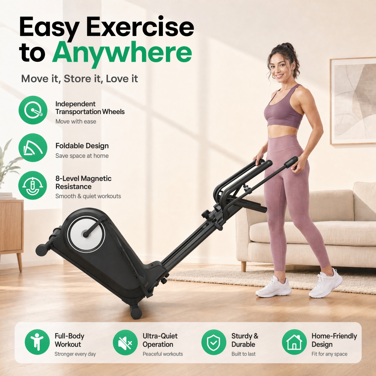 Funmily Elliptical Training Machine, 550lbs Capacity Heavy Duty Elliptical Exercise Machine for Home Use, 16-Level Magnetic Resistance, 15.5" Stride, 3-Way Adjustable Pedals