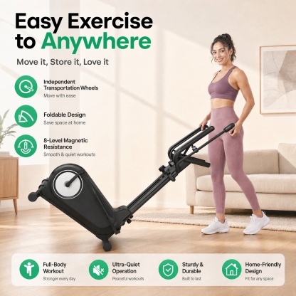 Funmily Elliptical Training Machine, 550lbs Capacity Heavy Duty Elliptical Exercise Machine for Home Use, 16-Level Magnetic Resistance, 15.5" Stride, 3-Way Adjustable Pedals