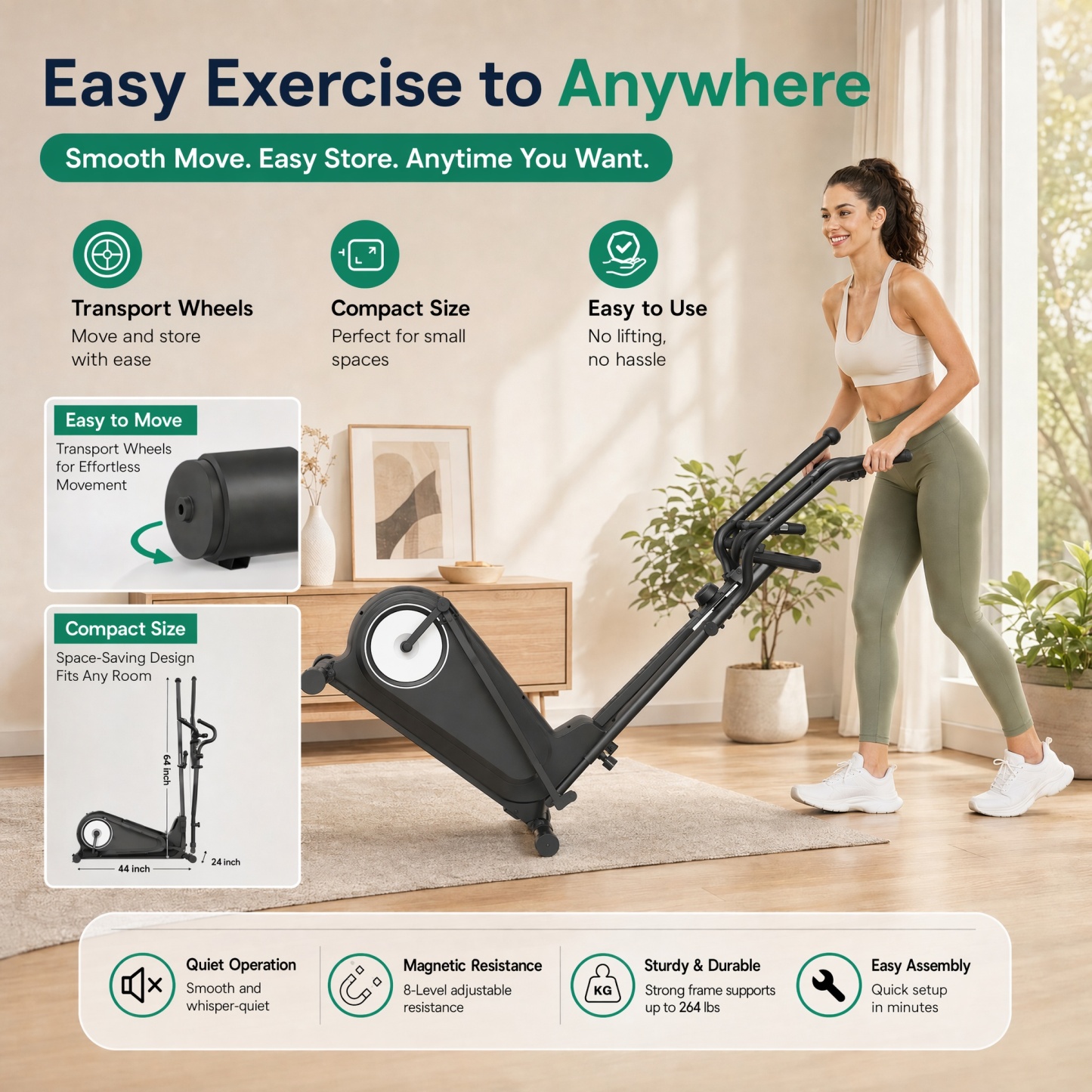Funmily Elliptical Training Machine, 550lbs Capacity Heavy Duty Elliptical Exercise Machine for Home Use, 16-Level Magnetic Resistance, 15.5" Stride, 3-Way Adjustable Pedals