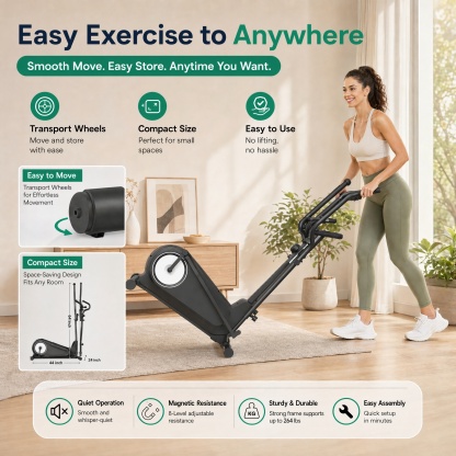 Funmily Elliptical Training Machine, 550lbs Capacity Heavy Duty Elliptical Exercise Machine for Home Use, 16-Level Magnetic Resistance, 15.5" Stride, 3-Way Adjustable Pedals