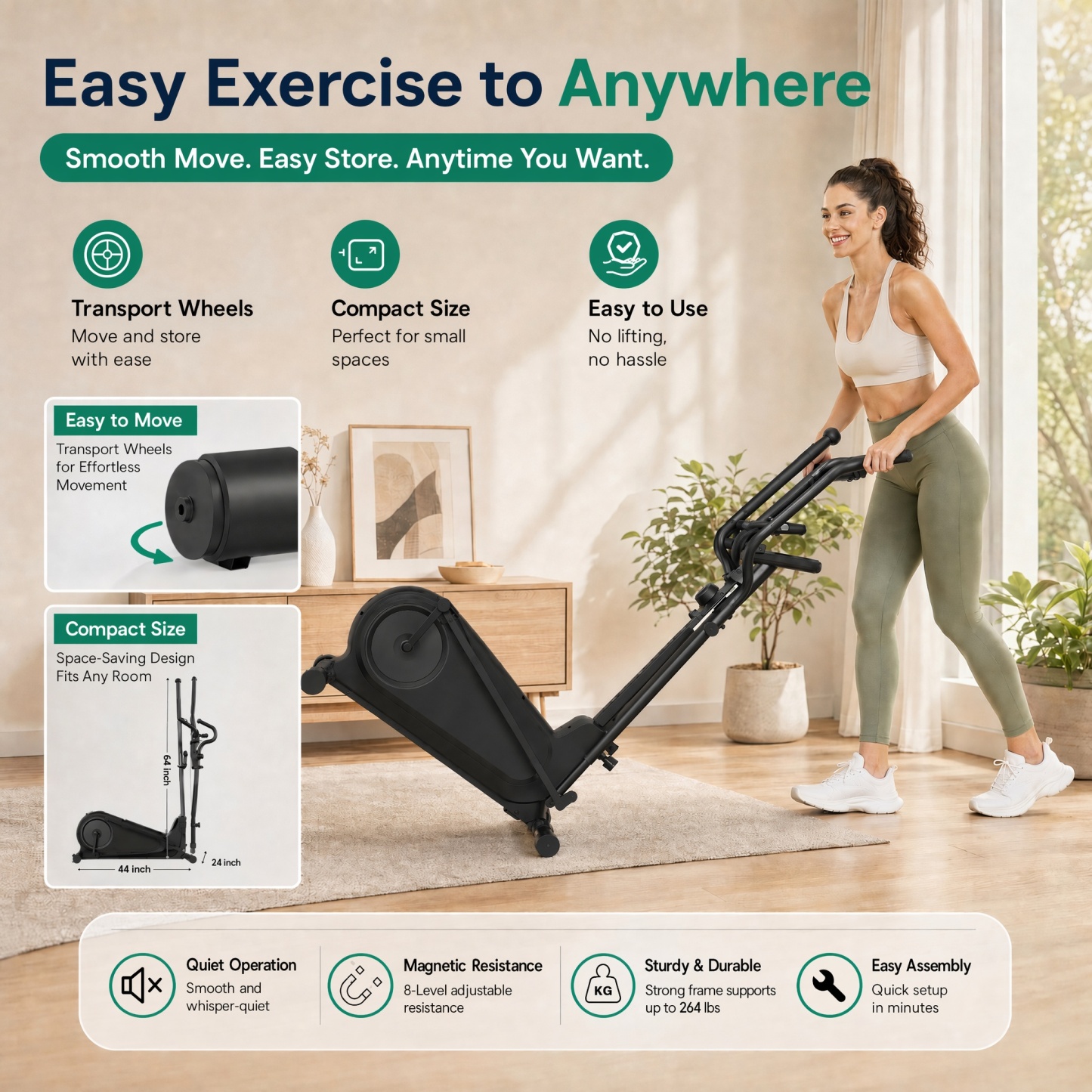 Funmily Heavy Duty Elliptical Machine for Home, 550 LBS Weight Capacity Magnetic Elliptical Trainer with 16 Resistance Levels, 3-Level Adjustable Pedals, Quiet Drive & LCD Monitor
