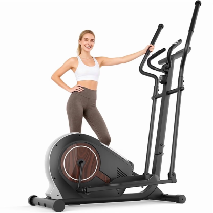 FUNMILY Heavy Duty Elliptical Machine 400LB Capacity, Walnut Stride Pro Elliptical Trainer for Home Gym,16-Inch Stride,14 Resistance Levels,Ultra-Quiet Magnetic Exercise Machine,Real-Time Monitor