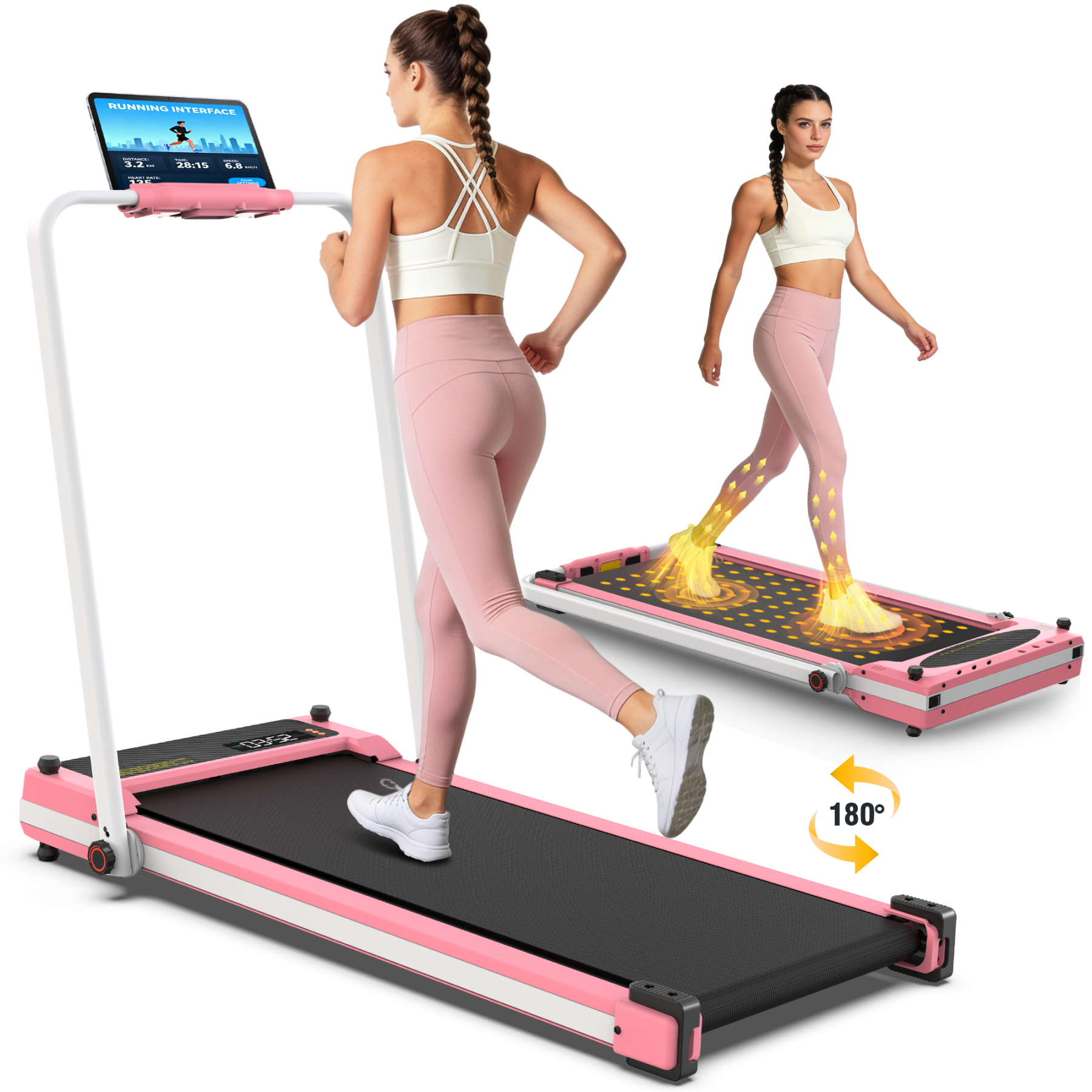 Simpfree Walking Pad Treadmill with Foot Massage, Versatile Dual-Sided Under Desk Treadmill with Handle Bar, 2.5HP Foldable Treadmill for Home/Office with 300LBS Weight Capacity,0.6-7.5MPH
