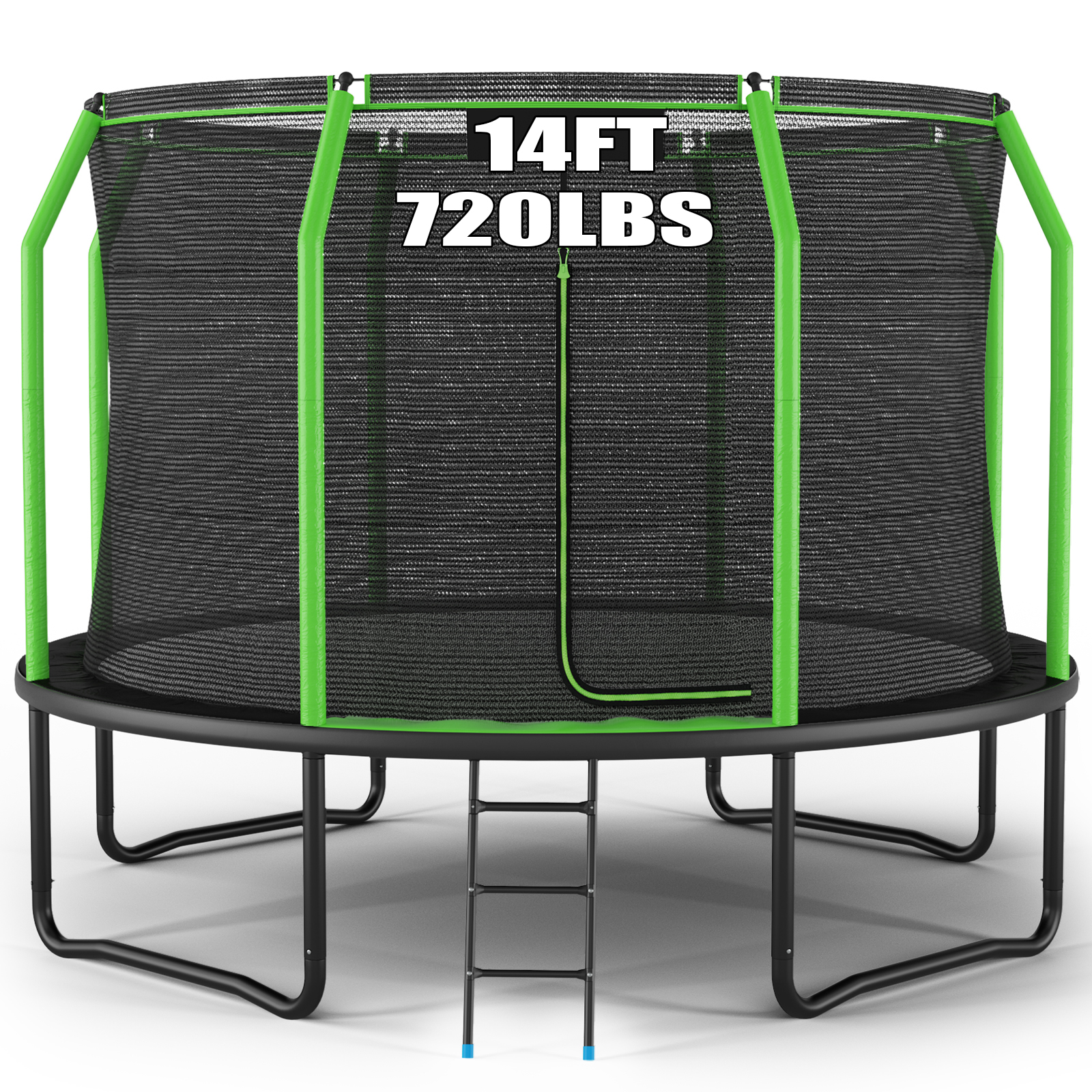 8FT 12FT 14FT Trampoline with Enclosure Net, No Gap Design, Backyard Trampoline with Ladder, Outdoor Heavy-Duty Recreational Round Trampolines,14FT-720LBS