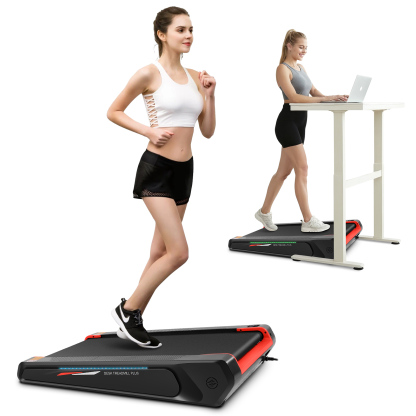 Walking Pad Treadmill with 5% Incline, 2.5HP Under Desk Treadmil with Remote and Unique Lamp Strip Design for Walking Running, Black & Red 300 Lbs Capacity