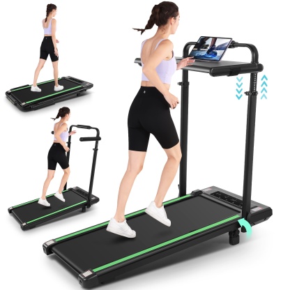 Simpfree 3 in 1 Under Desk Treadmill with Height-adjustable Desk,Max 300lbs Capacity,Walking Pad with LED Touch Screen,Remote Control,2s Folding Treadmill,No installation required,0.5-7.5mph/h（Green）