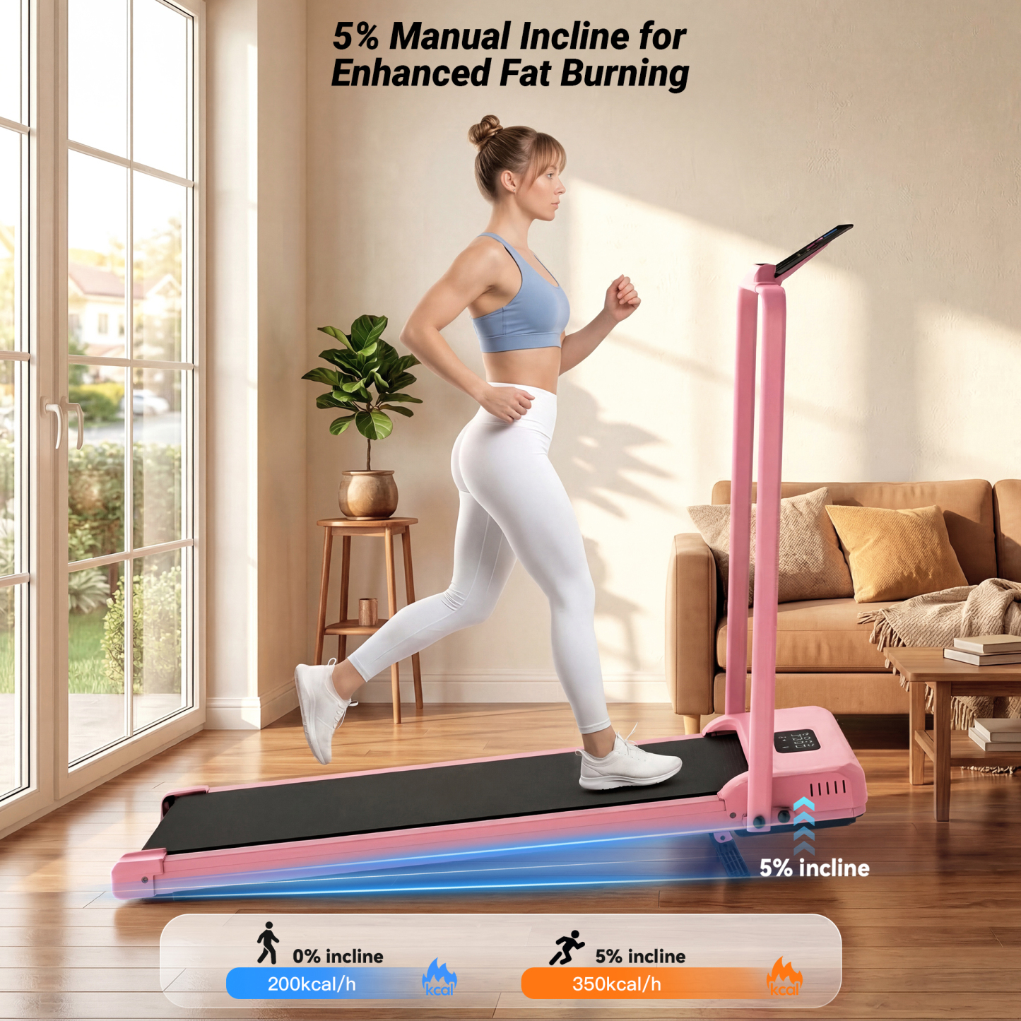 Simpfree Walking Pad with Handle Bar and Adjustable Incline, 2.5HP Portable Under Desk Treadmill for Home Small Space 300 Lbs Capacity，Remote Control and LED Display